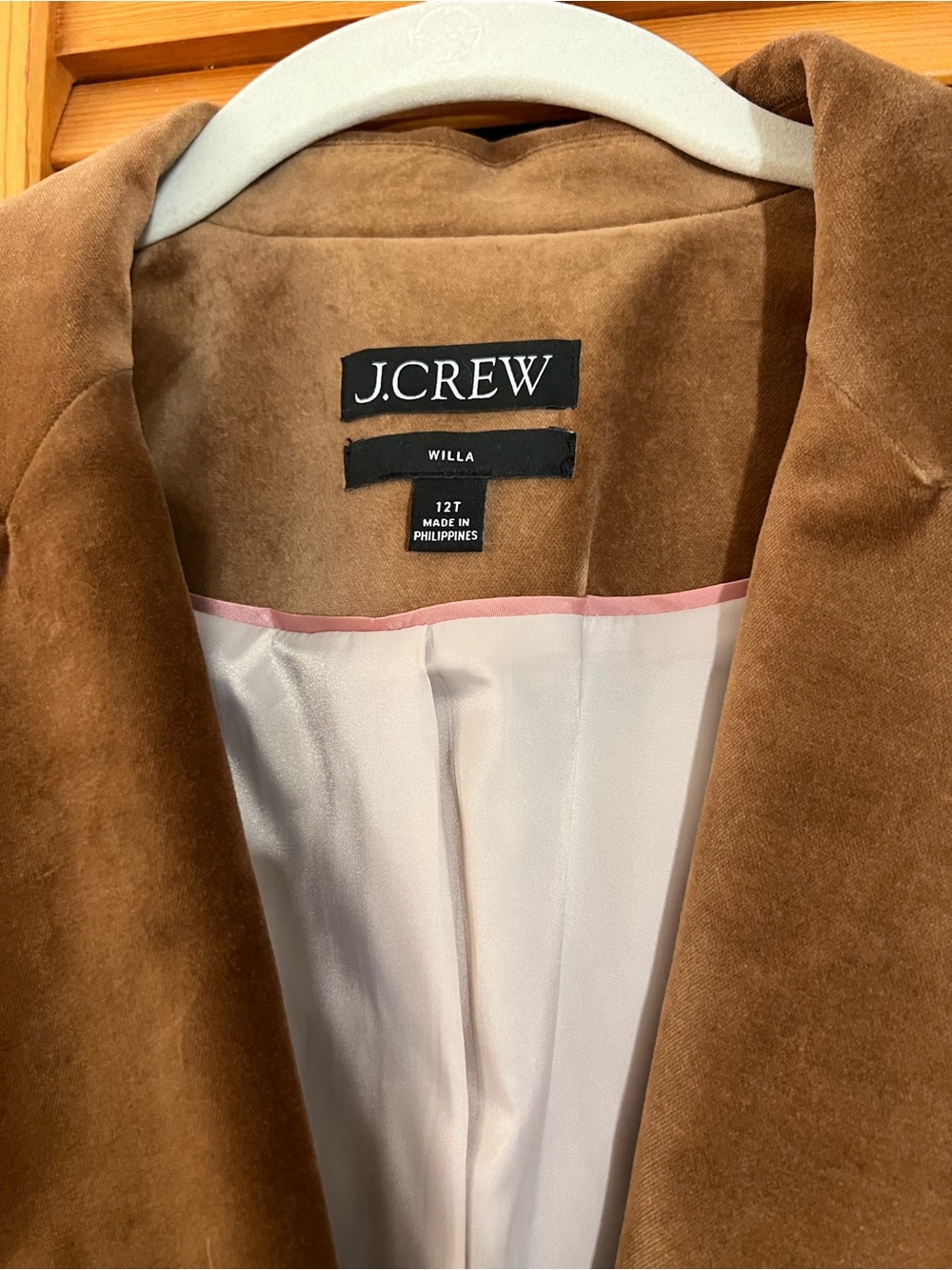 J.Crew Women's Willa Brown Velvet Single-Button Blazer Size 12T - Picture 2 of 7